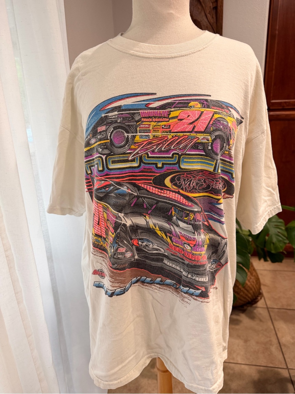 Vintage Billy Moyer #21T Racing T Shirt XL Double Sided Gildan NASCAR Dirt Track